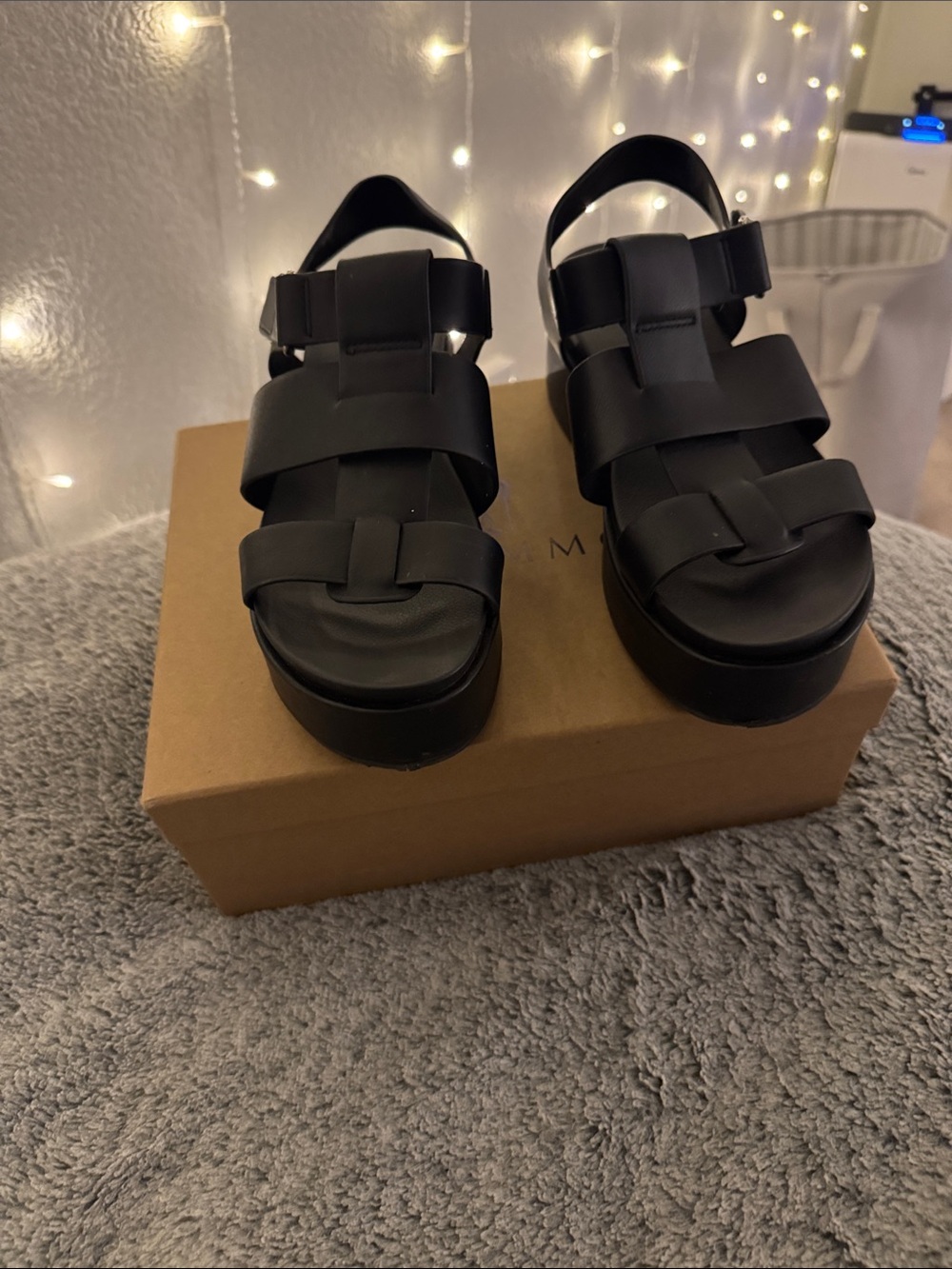 Soda Black Platform Wedge Sandals